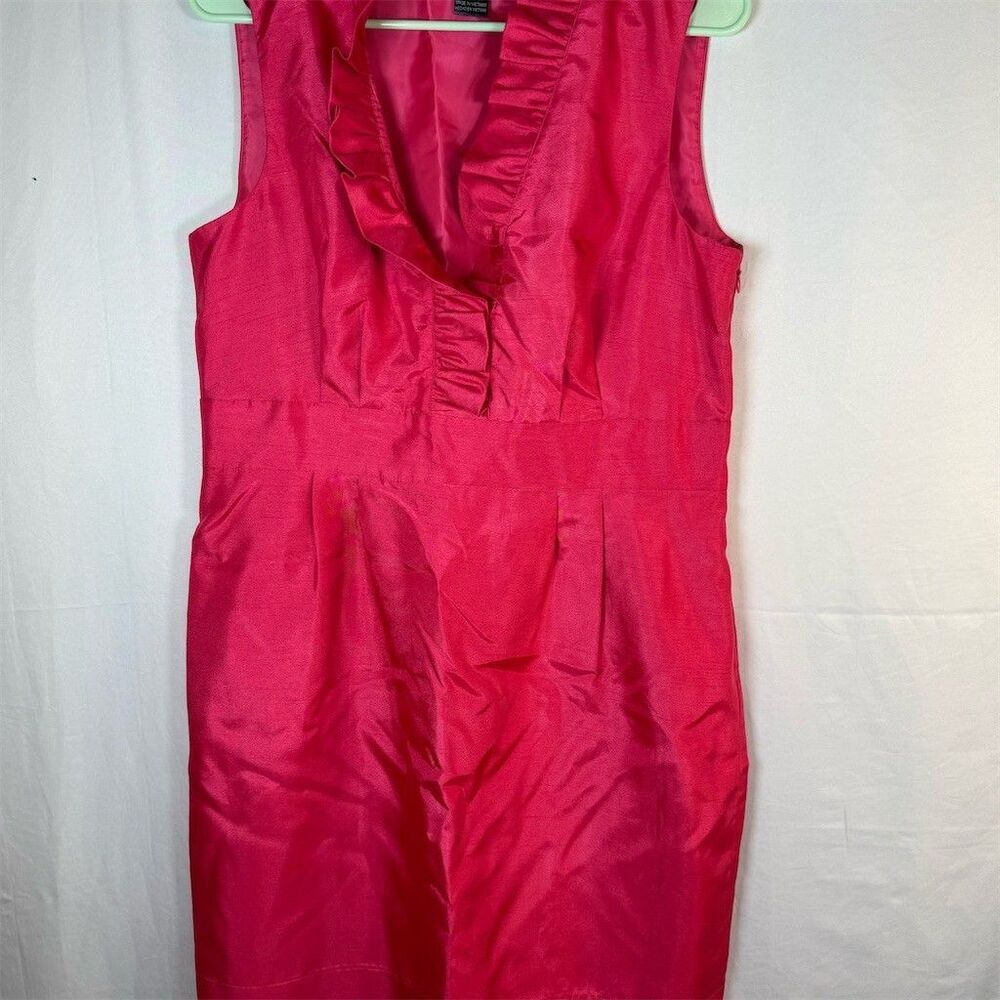 Jessica Howard Dress Womens Petite 14P Hot Pink Ruffle V-Neck Sheath Knee